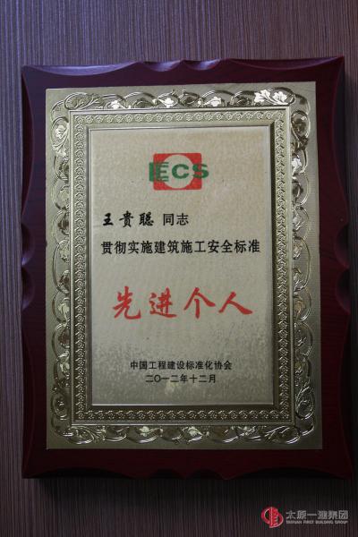 王貴聰被授予貫徹實施建筑施工安全標準先進個人
