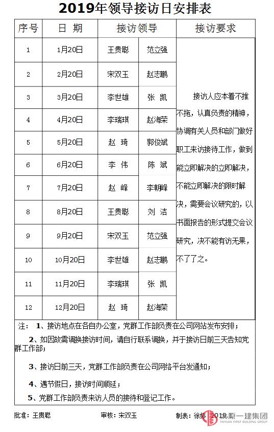2019年領(lǐng)導(dǎo)接訪日安排表